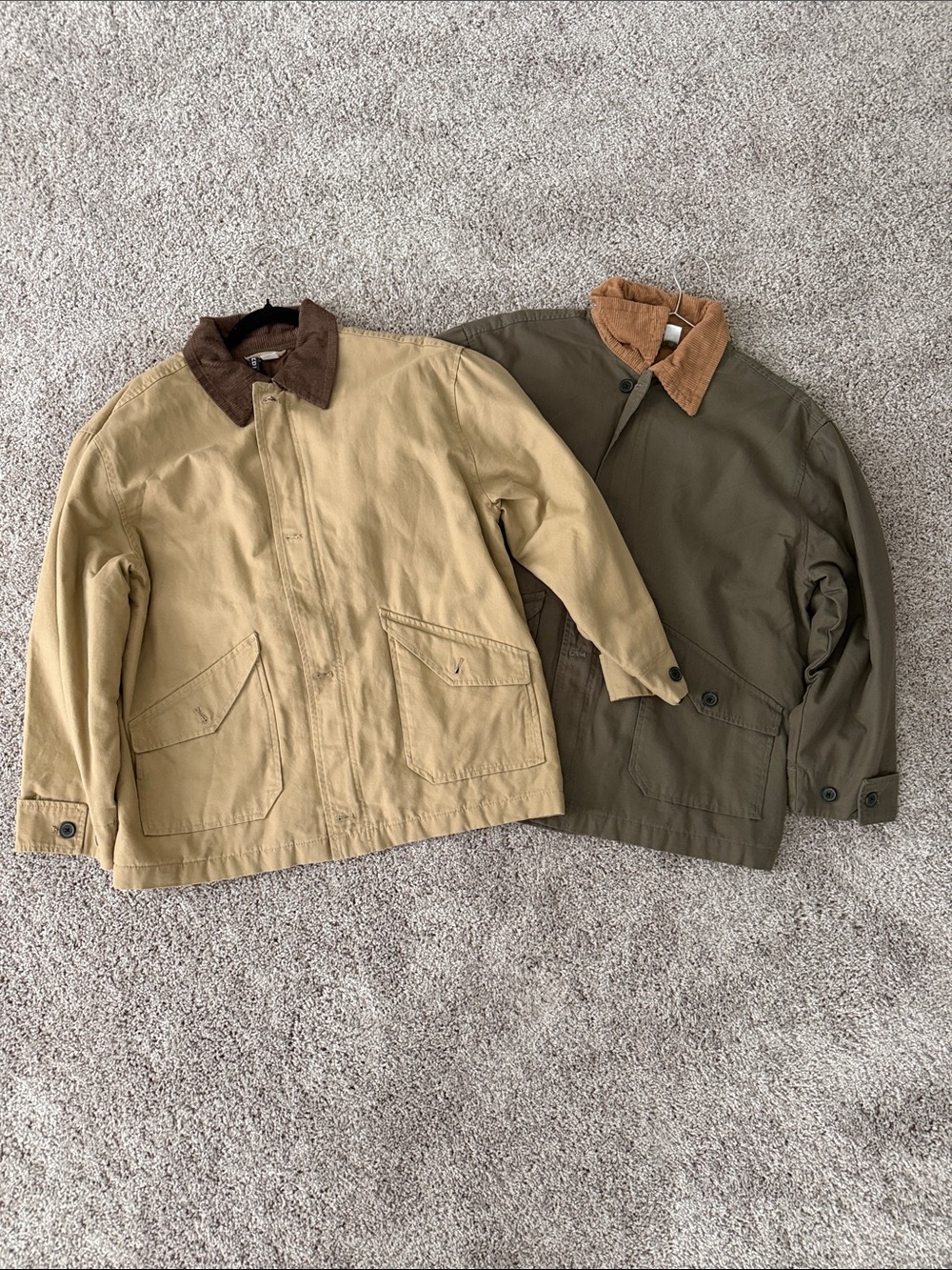 H&M Barn Jacket with Corduroy Collar - Tan & Olive - Picture 1 of 5